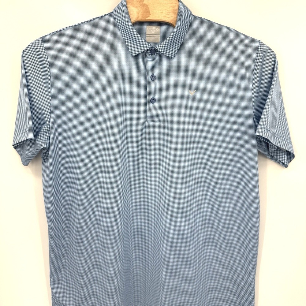 Callaway Polo Shirt Mens XL Blue Micro Check Opti-Dri Short Sleeve Golf Top